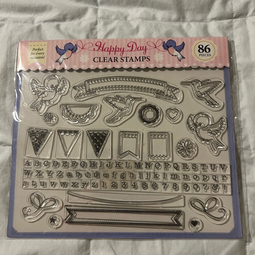 Clear Stamps Set with Alphabet and Designs